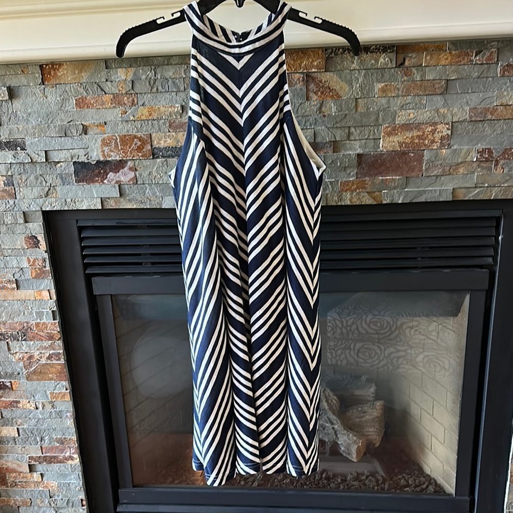 Striped Navy and White Sleeveless Dress